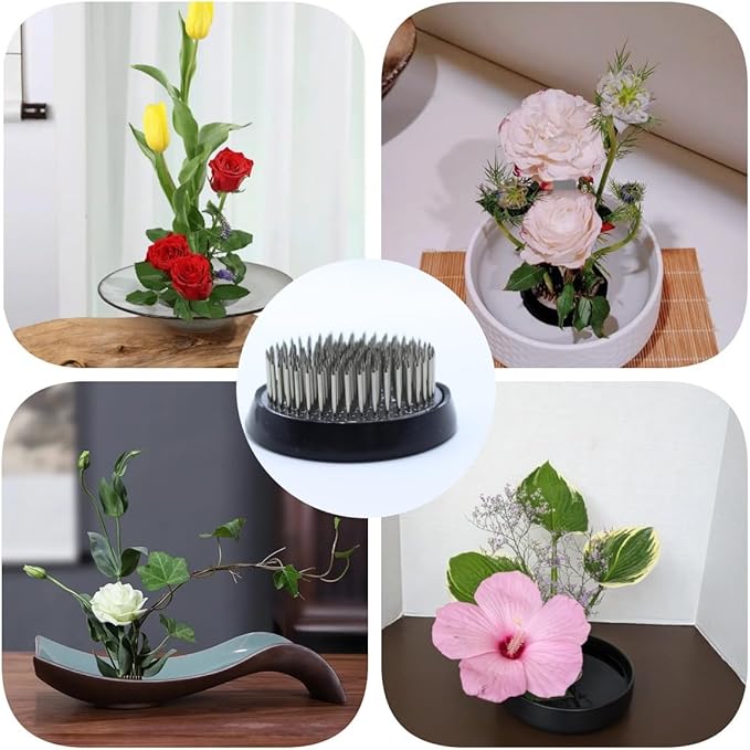 Floral Frogs for Flower Arrangements, 2.4" Round Metal Flower Frog Vase Arranger Pin Holder for Ikebana, DIY Flower Craft Arrangements (60mm Silver)