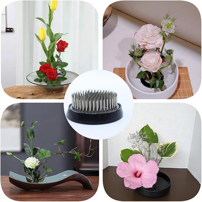 Floral Frogs for Flower Arrangements, 2.4" Round Metal Flower Frog Vase Arranger Pin Holder for Ikebana, DIY Flower Craft Arrangements (60mm Silver)