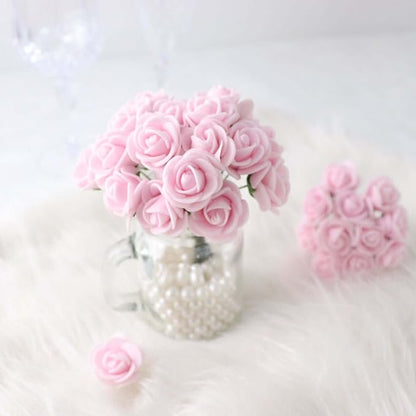 Efavormart 48 Roses | 4" Tall Pink Real Touch Artificial DIY Foam Rose Flowers with Stem, Craft Rose Buds