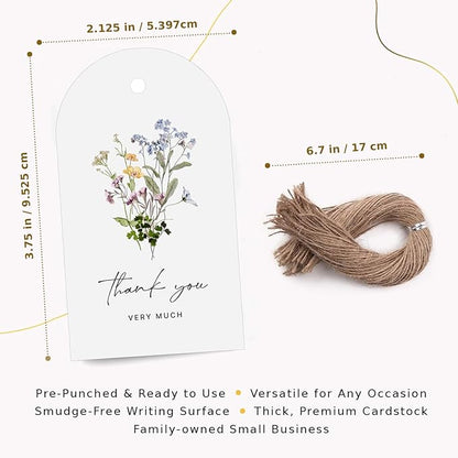 50 Thank You Gift Tags with String Attached, Small Thank You for Celebrating with Us Gift Bag Tags for Presents and Personalized Party Favors - Baby Shower, Wedding, Bridal Shower, Birthday, Floral