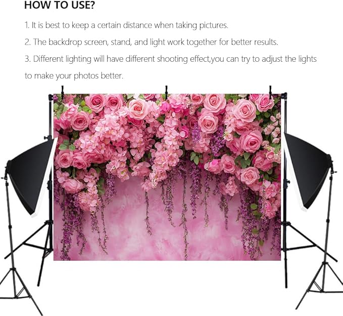Pink Rose Flower Wall Backdrop for Birthday, Wedding, Bridal Shower, Valentine Day Background for Bridal Shower Party Decorations (Pink, 9x6ft)