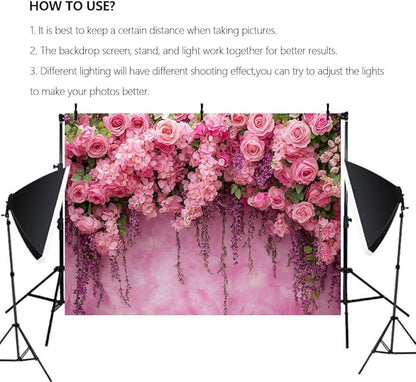 Pink Rose Flower Wall Backdrop for Birthday, Wedding, Bridal Shower, Valentine Day Background for Bridal Shower Party Decorations (Pink, 9x6ft)