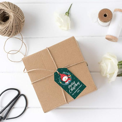 Andaz Press Personalized Classic Gift Tags - Merry Christmas Snowman with Wreath Design, Custom Family Name and Year, 60-Pack