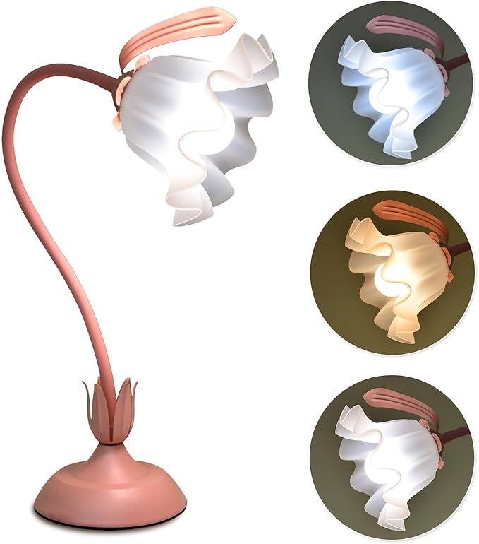 Flower Table Lamp, 3 Level Brightness Vintage Flower Reading Light with E26 Bulb, Cute Desk Lamp Bedside Lamps Lily Lamps for Nightstands Living Room Bedroom Ambient Lighting Home Decor