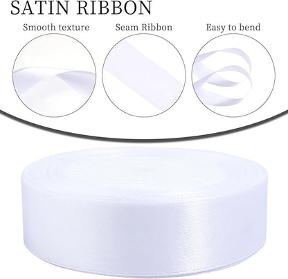 White Ribbon for Gift Wrapping, 1 inch Polyester Satin Hair Ribbon for Flower Bouquet, Weeding Decoration, Baby Shower, Crafts Bows Fabric Christmas Ribbons 25 Yards