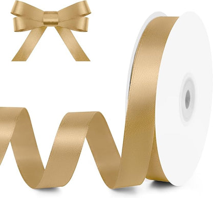 5/8" Wide x 50 Yards Polyester Satin Ribbon - Single Faced Champagne Gold, Perfect for Wedding Decor, Wreath, Crafts & Gift Wrapping