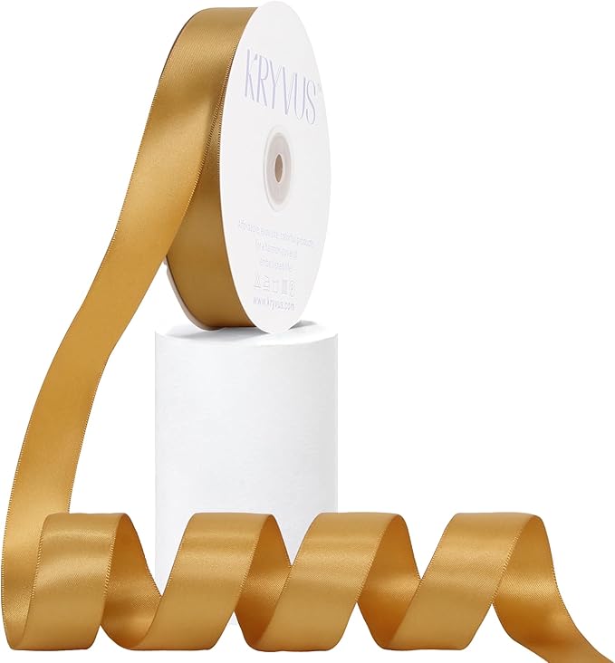 Old Gold Satin Ribbon, Double Faced 1 Inch X 50 Yards Old Gold Ribbon, Premium Satin Ribbons for Gift Wrapping, Crafts, Hair Bow Making, Sewing, Flower Bouquet, Wedding Party Decor