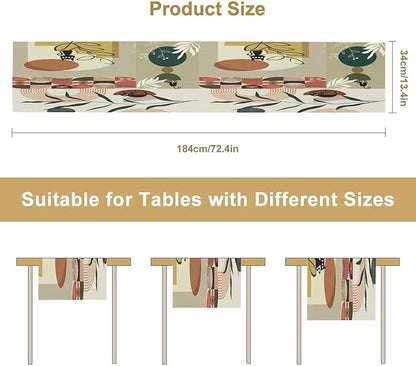 Mid Century Table Runner,Abstract Boho Plant Leaf Botanical Cat Modern Geometric Pattern Print Burlap for Hotel Indoors Outdoor Dining Room Kitchen Home Decor, 13x36in