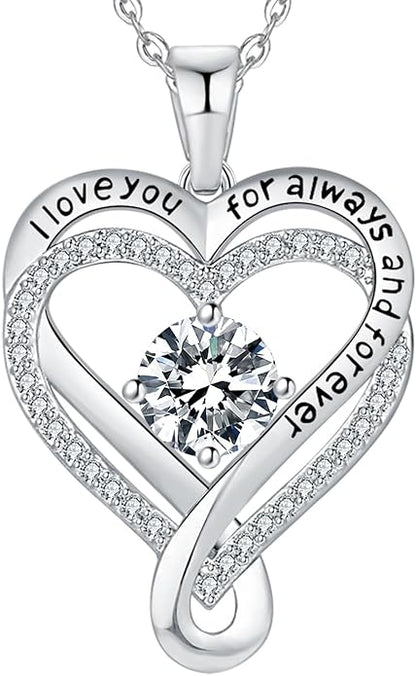 Jewelry for Women Wife Infinity Heart Birthstone I Love You Necklace S925 Anniversary Women Necklaces for Her Wife Birthday Gift Ideas, Birthday Present for Girlfriend Mom Daughter Sterling Silver