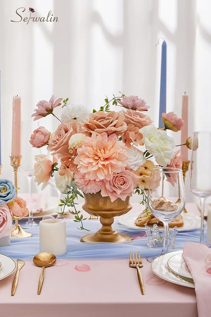 Serwalin Artificial Flowers Terracotta Champagne Flowers, Fake Silk Cake Flowers for Wedding Bridal Bouquets Centerpieces Arrangements Baby Shower Party Cake Home Decor
