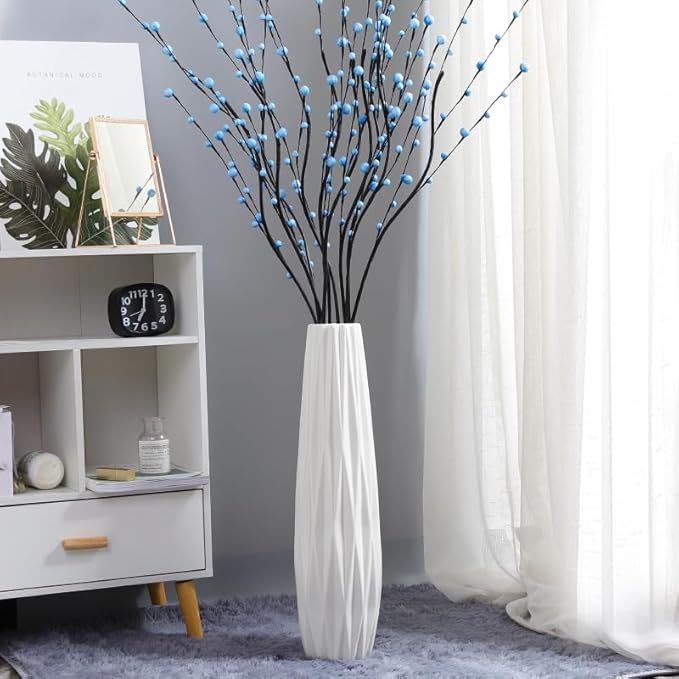 White Ceramic Vase, 17.7" Tall Floor Vase Large Flower Vase Decorative Vases for Modern Home Decor Living Room Office Bedroom Table Centerpieces Shelf Kitchen Wedding Farmhouse Décor