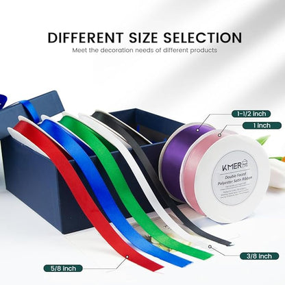 KMER LIFE 5/8 inch x 25 Yards Double Faced Polyester Red Satin Ribbon, Perfect for Gift Wrapping Very Suitable for Weddings Party Hair Bow Invitation Decorations and More