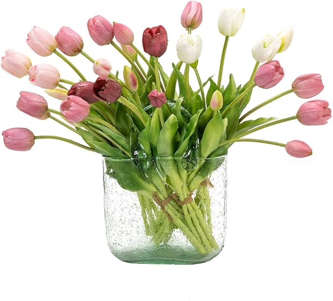 15pcs Artificial Tulips Flowers, Real Touch Latex Bouquet, Fake Tulips for Office Wedding Party Home Kitchen Garden Decoration(Light Pink,15pcs)