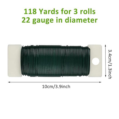 3 Pack Flexible Green Wire - 118 Yards, 22 Gauge, Paddle Wire for Crafts, Christmas Wreaths, Tree & Flower Arrangements