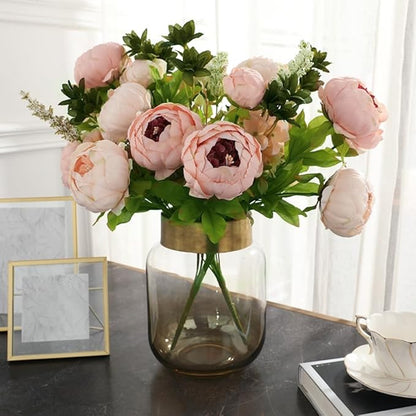 2 Packs Artificial Peony Flowers Silk Peonies Fake Flower Bouquet Arrangements for Home Wedding Party Decoration (Light Pink)