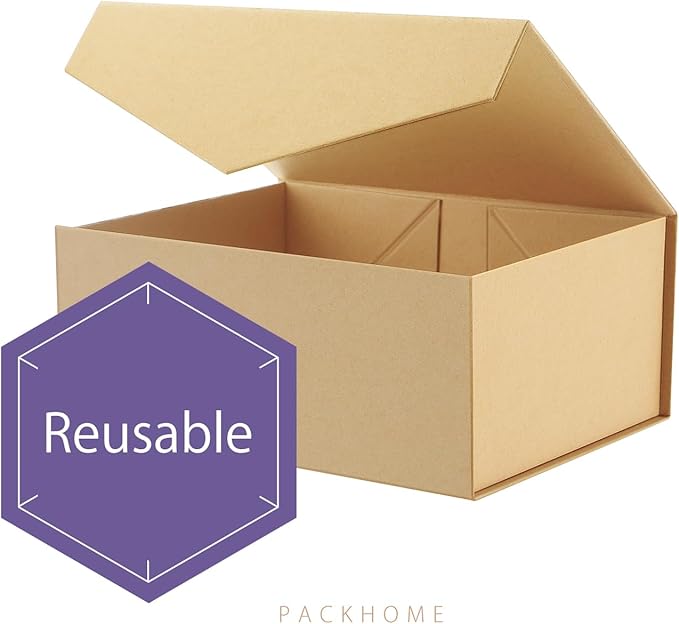 PACKHOME 6 Gift Boxes 9x6.5x3.8 Inches, Rectangle Collapsible Boxes with Magnetic Lids for Gift Packaging (Kraft)
