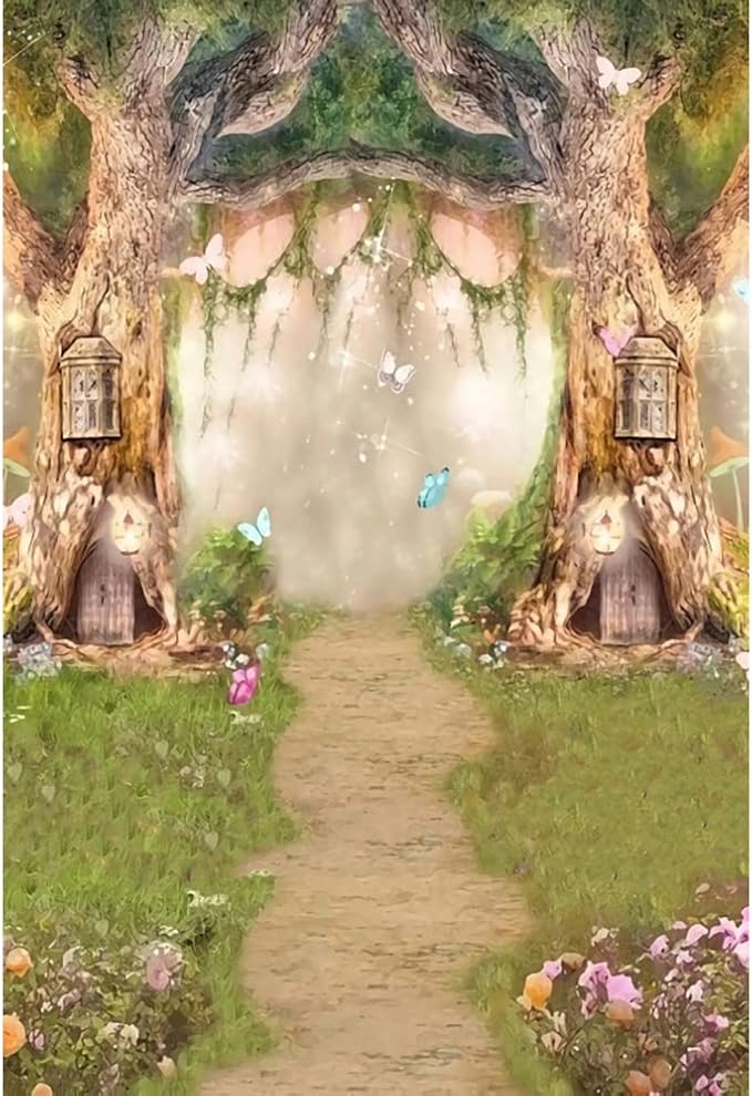 Leowefowa 5x7ft Vinyl 1st Birthday Backdrop Fairy Tale Forest Enchanted Flower Baby Shower Photo Background for Birthday Party Photoshoot Newborn Baby Kids Children Studio Props Photography Backdrops