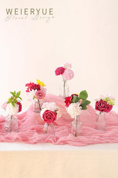 Artificial Flower Box Set Silk Fake Flowers DIY Center Cake Decoration Wedding Bouquet Corsage Home Decor Outdoor Decor Gift (Bright Pink)