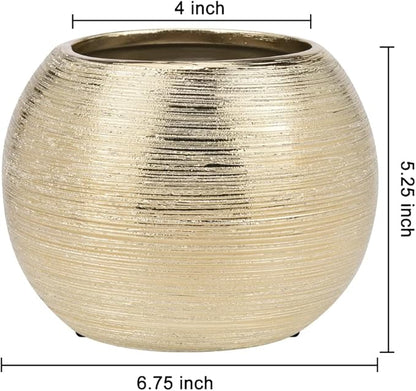Gold Ceramic Flower Vase Home Decor Vase Centerpieces Vases Metallic Round Bowl Vases for Living Room,Bedroom,Kitchen,Countertop (Gold), Dia 7'' (21005-GD)