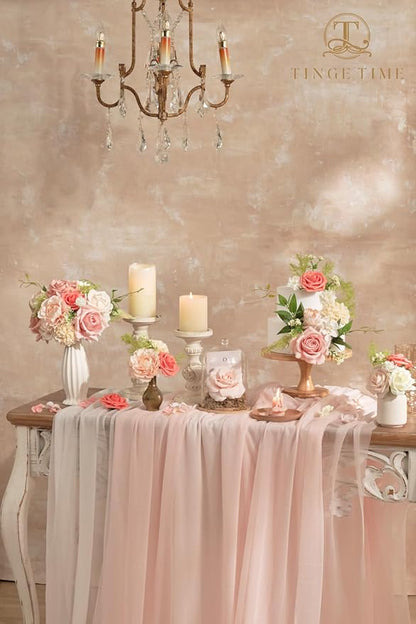 TINGE TIME Artificial Flowers Combo Mix Silk Flowers Pink Roses w/stem for DIY Wedding Bridal Bouquets Baby Shower Floral Arrangement Table Centerpieces Home Decorations (Pink & Champagne)