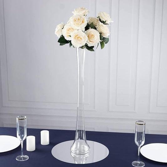 Efavormart 6 Pack Clear Heavy Duty Eiffel Tower Glass Vases with Round Base, Tall Skinny Flower Bud Vase Centerpieces - 24"