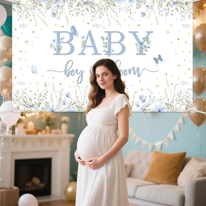 Baby Boy in Bloom Backdrop for Boys Wildflower Baby in Bloom Baby Shower Decorations Banner Blue Floral Photography Background Cake Table Decor Supplies Photo Booth Prop 70.8 x 43.3 inch