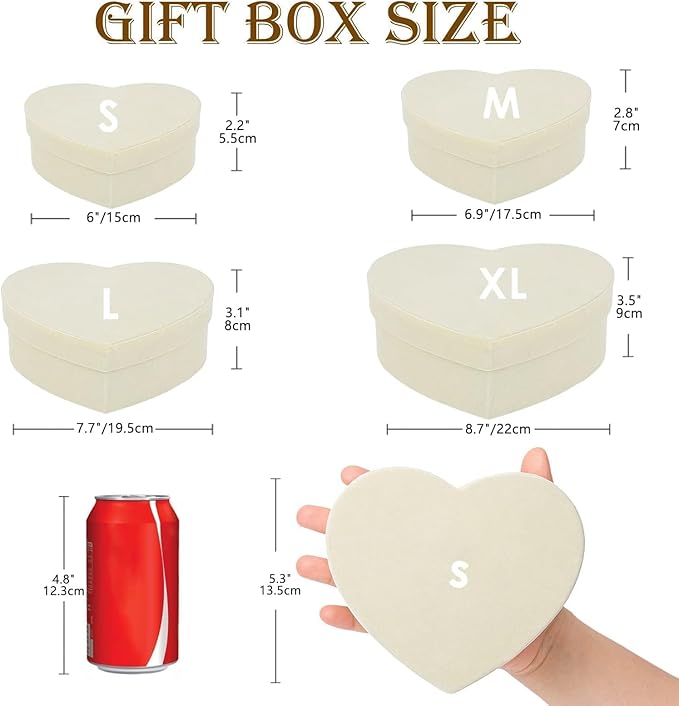 GnFlus White Heart Shape Gift Boxes with Lids for Presents 4 Pack Velvet Nesting Valentines Christmas Gifts Box for Arrangements Flowers Wedding Birthdays Thanksgiving Party