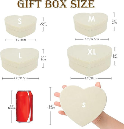 GnFlus White Heart Shape Gift Boxes with Lids for Presents 4 Pack Velvet Nesting Valentines Christmas Gifts Box for Arrangements Flowers Wedding Birthdays Thanksgiving Party