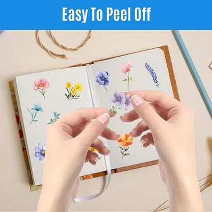 600Pcs Natural Flower Stickers,Self-Adhesive PVC Vintage Flower Stickers for Scrapbook,Laptop,Journal,DIY Project