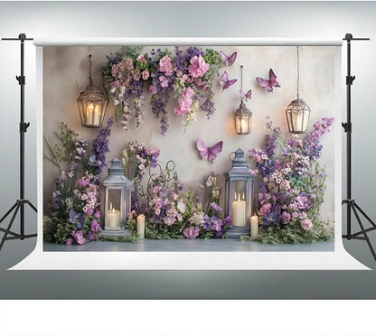 YongFoto Elegant Flower Wall Backdrop 12x8ft Floral Butterfly Candle Photography Background Baby Bridal Shower Wedding Girl Birthday Party Banner Room Decor Portrait Photoshoot Wallpaper Photo Booth