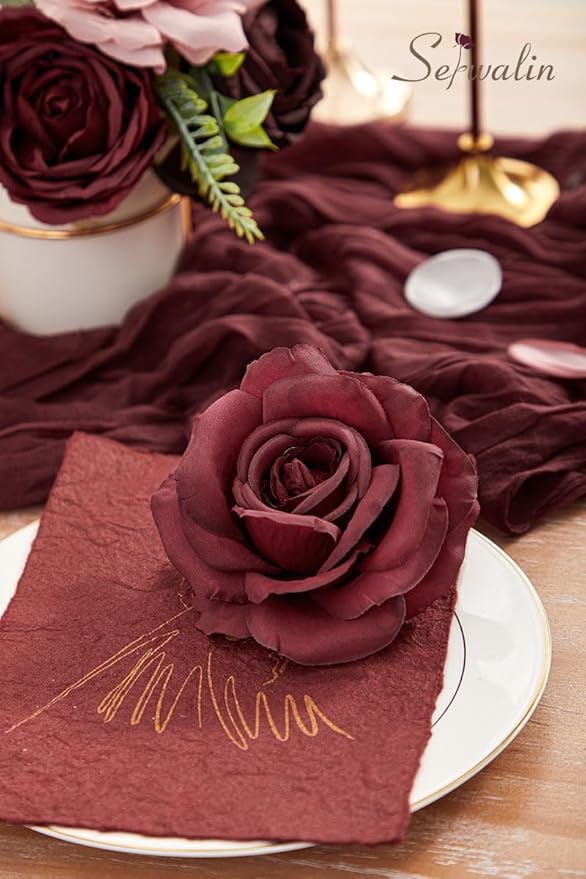 Serwalin Artificial Flowers Wedding Flowers, Fake Burgundy Flowers Pink Bridal Shower Centerpieces Silk Flower, Home Decor DIY
