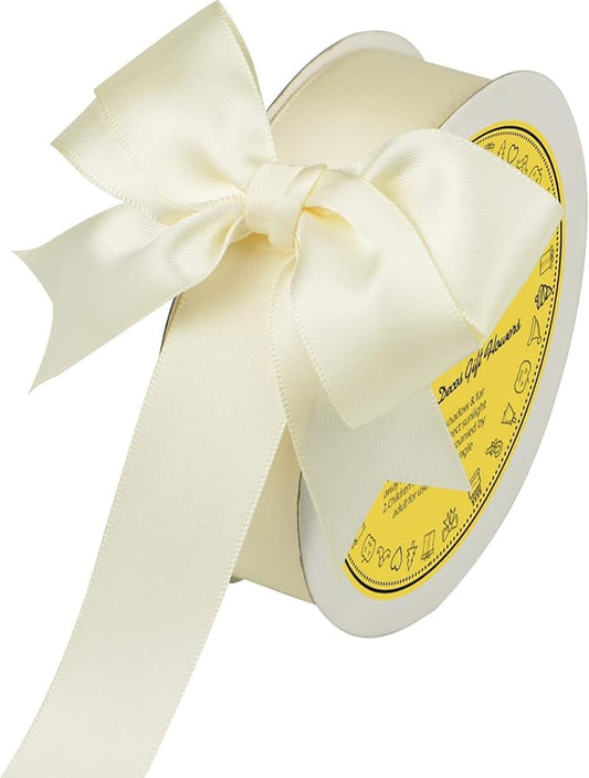 Double Face Ivory Satin Ribbon 1 inch X 25 Yards Polyester Ivory Ribbon for Gift Wrapping Very Suitable for Weddings Party Hair Bow Invitation Decorations and More