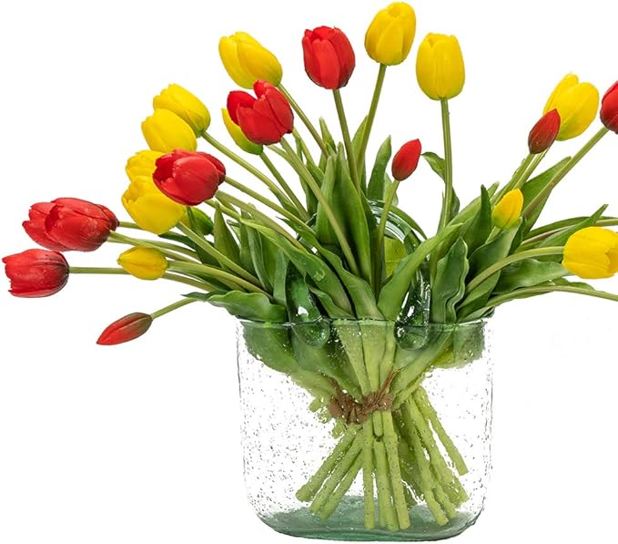 15pcs Artificial Tulips Flowers, Real Touch Latex Bouquet, Fake Tulips for Office Wedding Party Home Kitchen Garden Decoration(Red,15pcs)