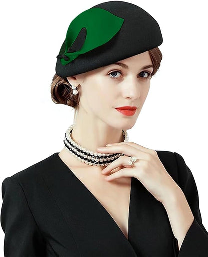 ORIDOOR Women Vintage 100% Wool Felt Flowers Bucket Cloche Bowler Hat Church Wedding Beret Hat