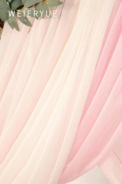 Deluxe Pink Artificial Wedding Arch Flowers with Drapes Kit-Pack of 5, 2pcs Flower Arrangements 3pcs Hanging Sheer Drapes Blue Ceremony Arbor Reception Backdrop Rose Floral Decorations.
