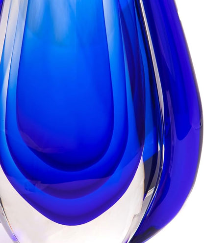 Luxury Lane Hand Blown Water Drop Sommerso Art Glass Sculpture for Home Decor 11 inch Tall Centerpiece Table Decoration