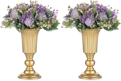 Nuptio Pcs of 2 Flowered Metal Trumpet Vase Elegant Wedding Centerpieces Vase for Wedding Party Decoration, 23.2cm/9.13" Tall Artificial Flower Arrangements for Anniversary Ceremony