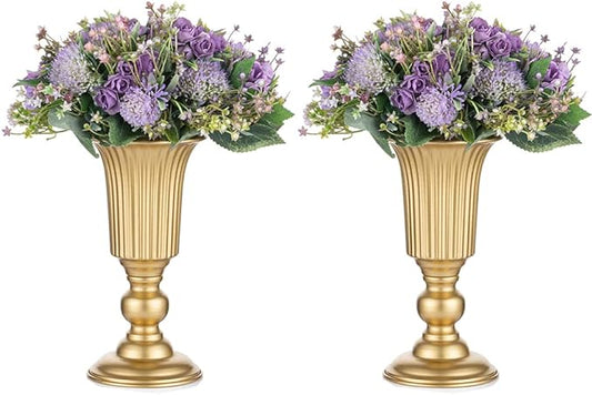 Nuptio Pcs of 2 Flowered Metal Trumpet Vase Elegant Wedding Centerpieces Vase for Wedding Party Decoration, 23.2cm/9.13" Tall Artificial Flower Arrangements for Anniversary Ceremony