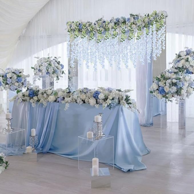 12Pack Wisteria Hanging Flowers Vines 3.6ft Blue Artificial Flowers Fake Wisteria Bushy Garland Silk Flowers Hanging Rattan String for Garden Home Wall Wedding Party Decor (Sky Blue)