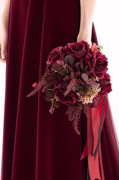 Dark Burgundy Wedding Bouquets for Bride Bridesmaids, Bridal Bouquet for Wedding Silk Artificial Flowers