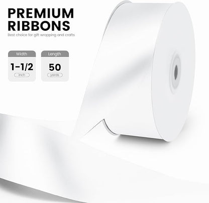 1-1/2" x 50 Yards Satin Ribbon - White Silk Ribbon with Spool - Ideal for Gift Wrapping, Floral Bouquets, Crafts, Wedding Party Decorations, Christmas and Sewing Projects