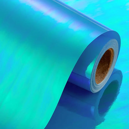 Yarcony Metallic Iridescent Wrapping Paper - 17Inch x 33Feet - Blue Iridescence Holographic Pattern Boy Fairy Gift Wrap Present Paper for Birthday Wedding Bridal Shower Valentine's Day Mother's Day