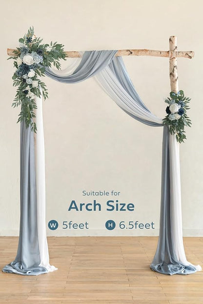 Ling's moment Wedding Arch Draping Fabric 3 Panels 20Ft Blue Chiffon Fabric,Sheer Hanging Drapes Arrangement for Wedding Ceremony Backdrop Party Swag Home Decor (Dusty Blue & Cool Grey & White)