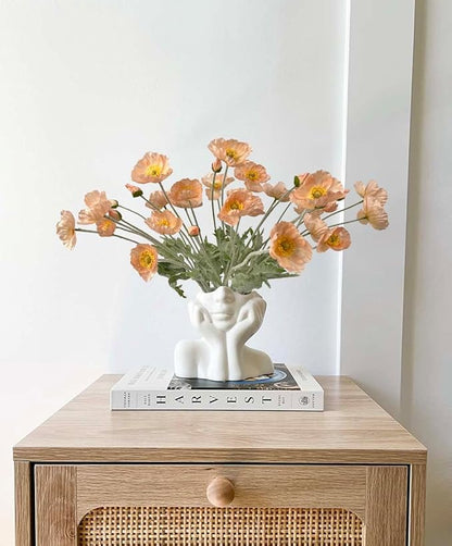 Set of 6 Poppies Flowers Artificial Silk Flowers with Long Stems Faux Wildflowers Bouquet for Vases Oil Pastel Style for Wedding Party Indoor Home Office Decor (Coral Pink)