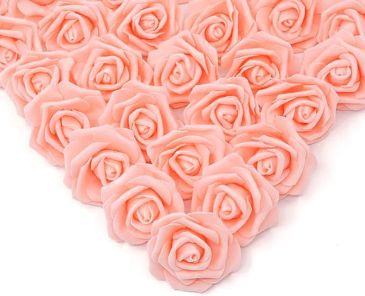 IPOPU 100 Pcs Artificial Rose Flower Heads Real Looking Blush Peach Foam Fake Roses Bulk for DIY Wedding Baby Shower Centerpieces Arrangements Party Tables Home Decorations (Peach, Stemless)