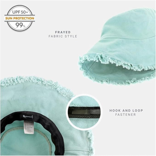 CHOK.LIDS Frayed Bucket Hats for Women Men Unisex Trendy Washed Cotton Floppy Wide Brim Boonie Outdoor Summer Beach Headwear
