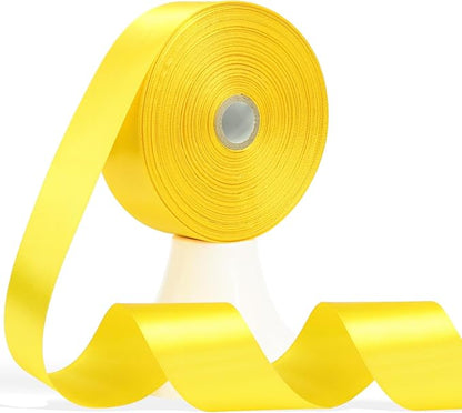 60 Yards Yellow Satin Ribbon 1-1/2 Inch, Solid Polyester Fabric Ribbon for Gift Wrapping, Crafts, Flower Bouquet, Wedding, Eternal Flowers, Festival, Christmas, Halloween