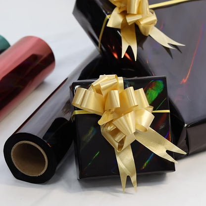 CMFYHM Iridescent Black Cellophane Wrap Roll I 34 In Wide X 100 Ft Long I Colorful Cello Perfect For Baskets,Gifts, Treats,Birthday Holiday Wedding Floral, Party Arts Crafts Decoration (Black)