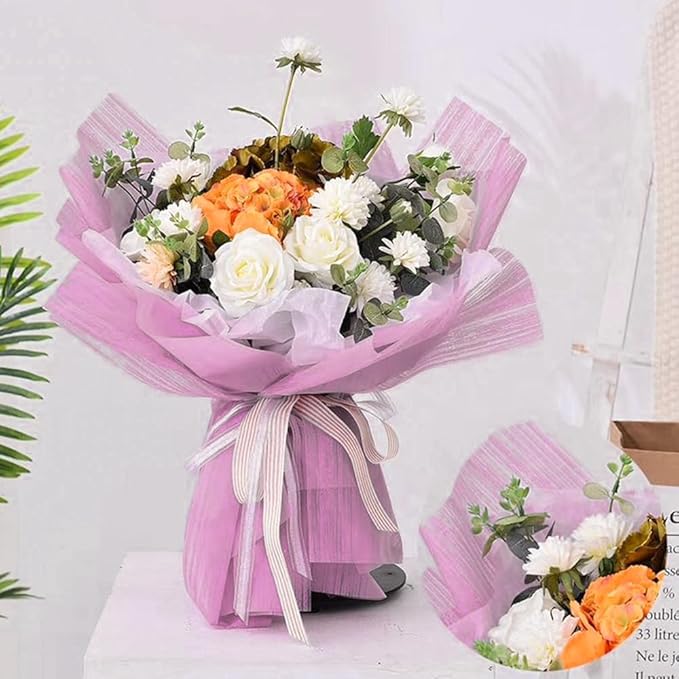 WRAPAHOLIC 20 Sheets Flower Wrapping Paper - 22.4 x 22.4 inch Purple Lines Water-Resistant Floral Bouquet Wrapping Paper, Florist Supplies Packaging for Wedding Birthday Gift DIY