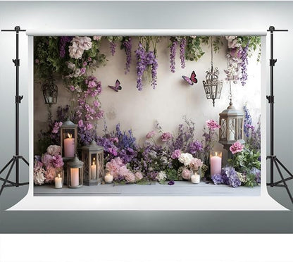 YongFoto Elegant Flower Wall Backdrop 12x10ft Floral Butterfly Candle Photography Background Baby Bridal Shower Wedding Girl Birthday Party Banner Room Decor Portrait Photoshoot Wallpaper Photo Booth